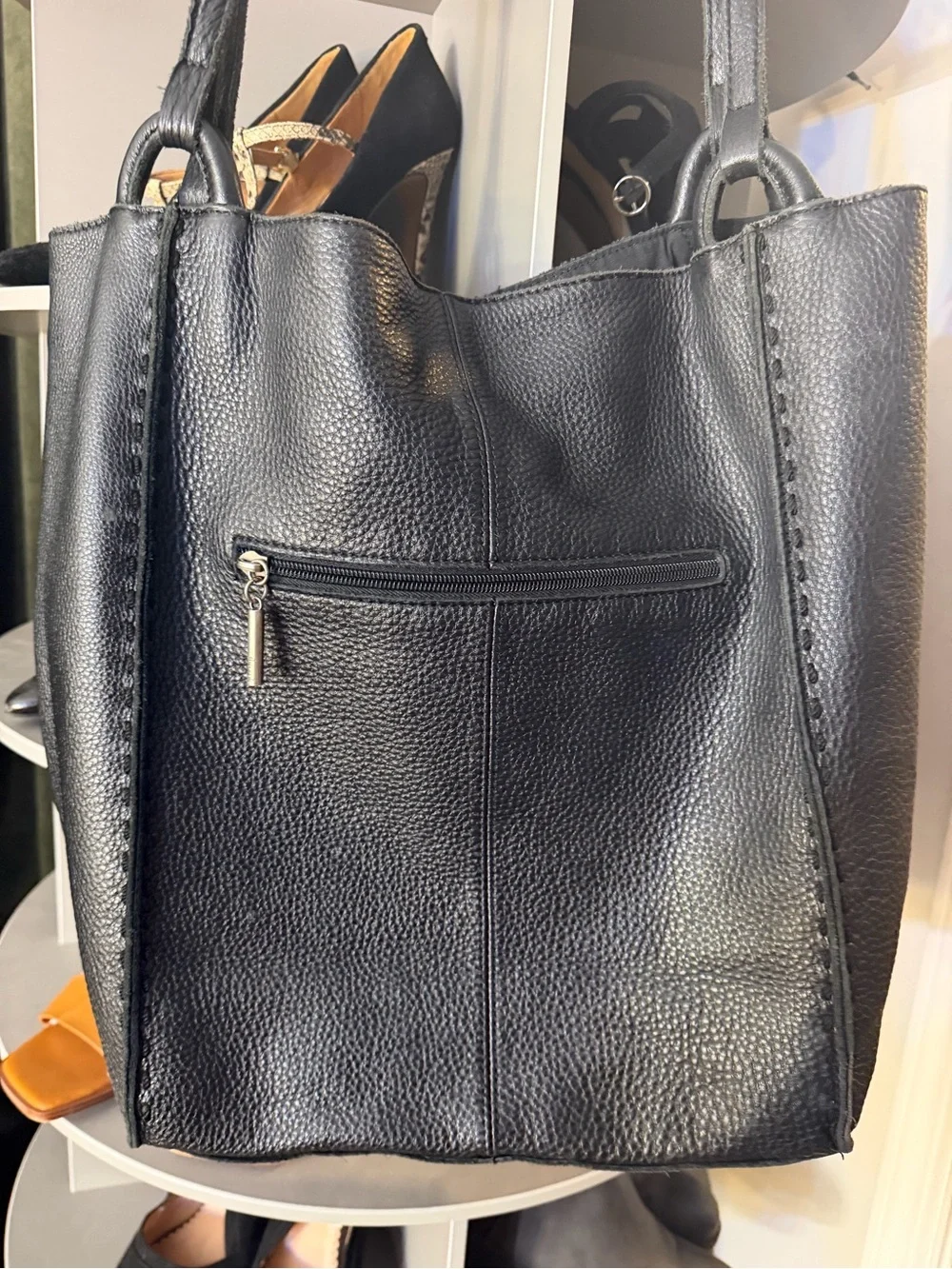 The Sak Tote with Black Exterior and Tan Interior Trim